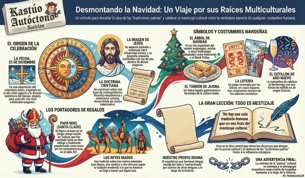 ¿Crees que la Navidad es 100% española? 🤯 El turrón es árabe, Papá Noel es un obispo griego y el árbol es anglosajón. Un filósofo desmonta la pureza cultural y critica la retórica de quienes intentan "salvar las tradiciones" patrias. ¡Descubre el origen real y mestizo de tus fiestas!