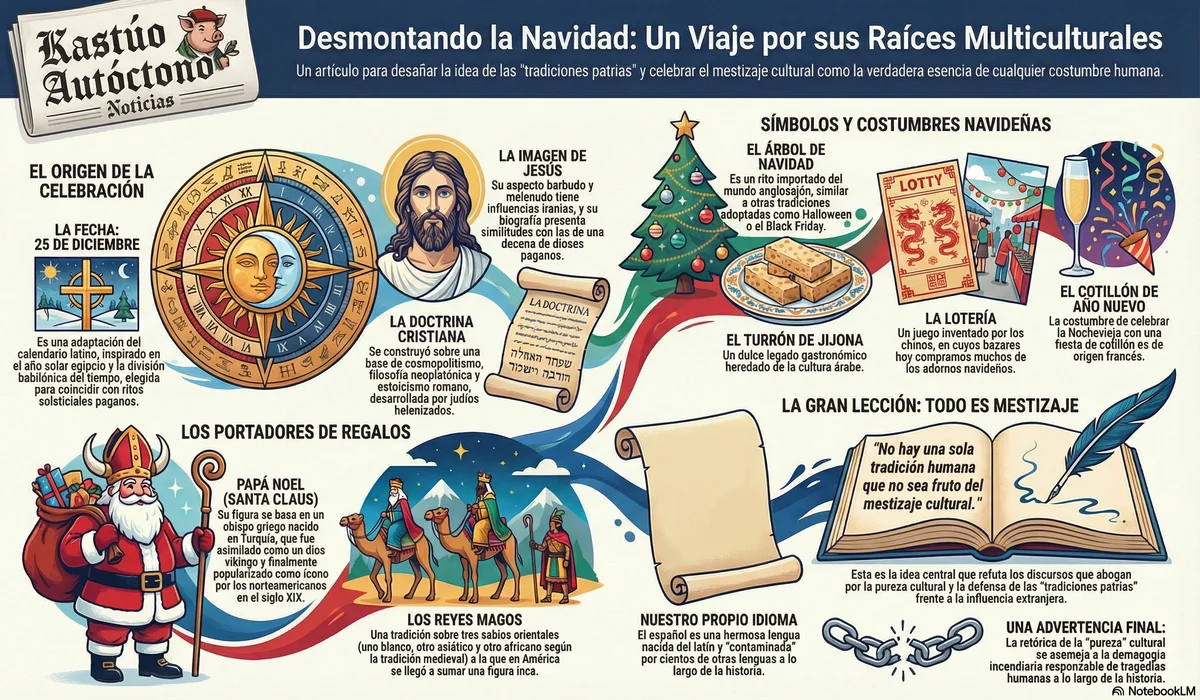 ¿Crees que la Navidad es 100% española? 🤯 El turrón es árabe, Papá Noel es un obispo griego y el árbol es anglosajón. Un filósofo desmonta la pureza cultural y critica la retórica de quienes intentan "salvar las tradiciones" patrias. ¡Descubre el origen real y mestizo de tus fiestas!